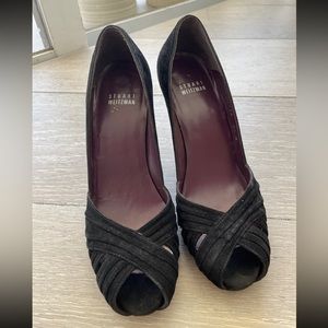 Stuart Weitzman Black Suede Women's Peep Toe Heels Pumps